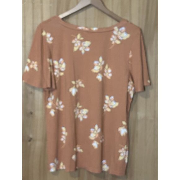 Liz Claiborne Womens Size XL Blouse Short Sleeve Knit Fabric Orange Floral - Picture 2 of 4